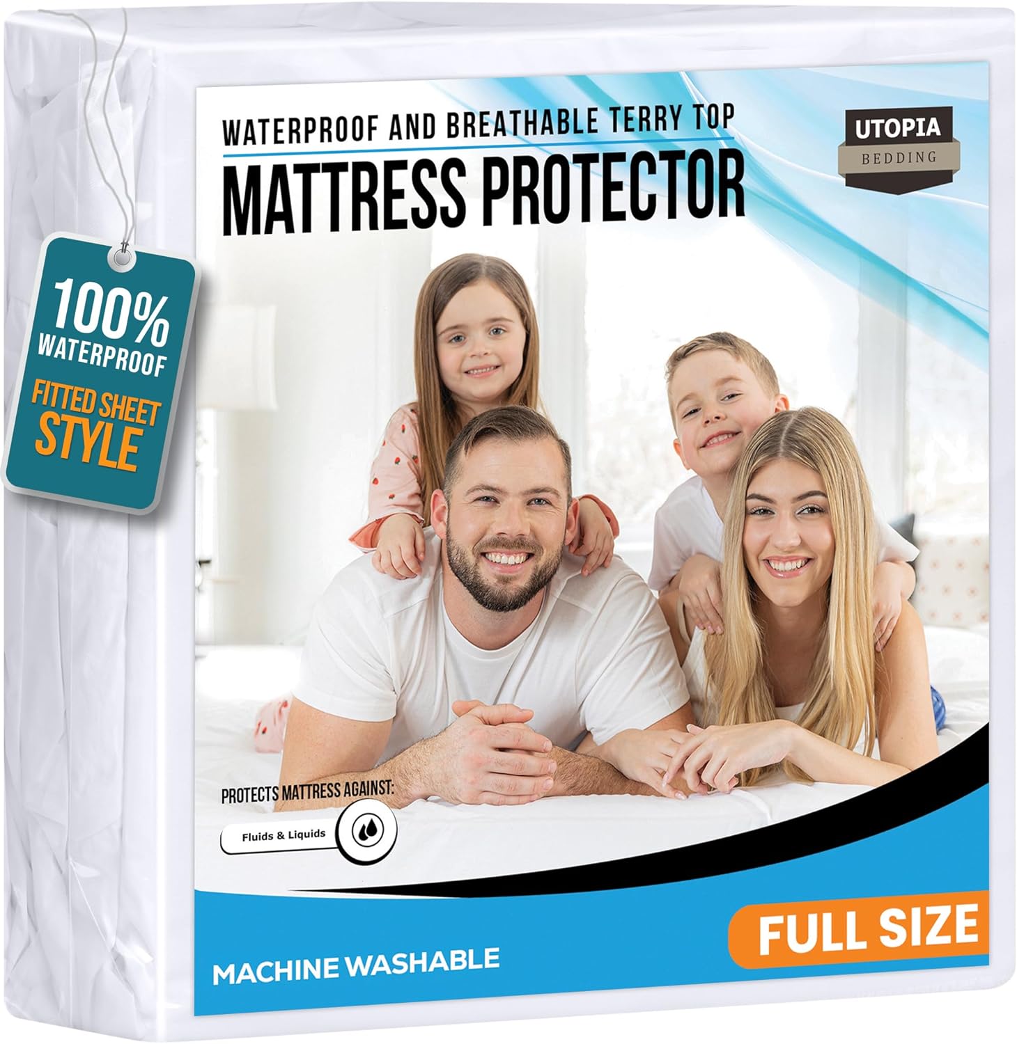 Utopia Bedding Waterproof Mattress Protector Full/Double Size, Premium Terry Mattress Cover 200 GSM, Breathable, Fitted Style with Stretchable Pockets (White)