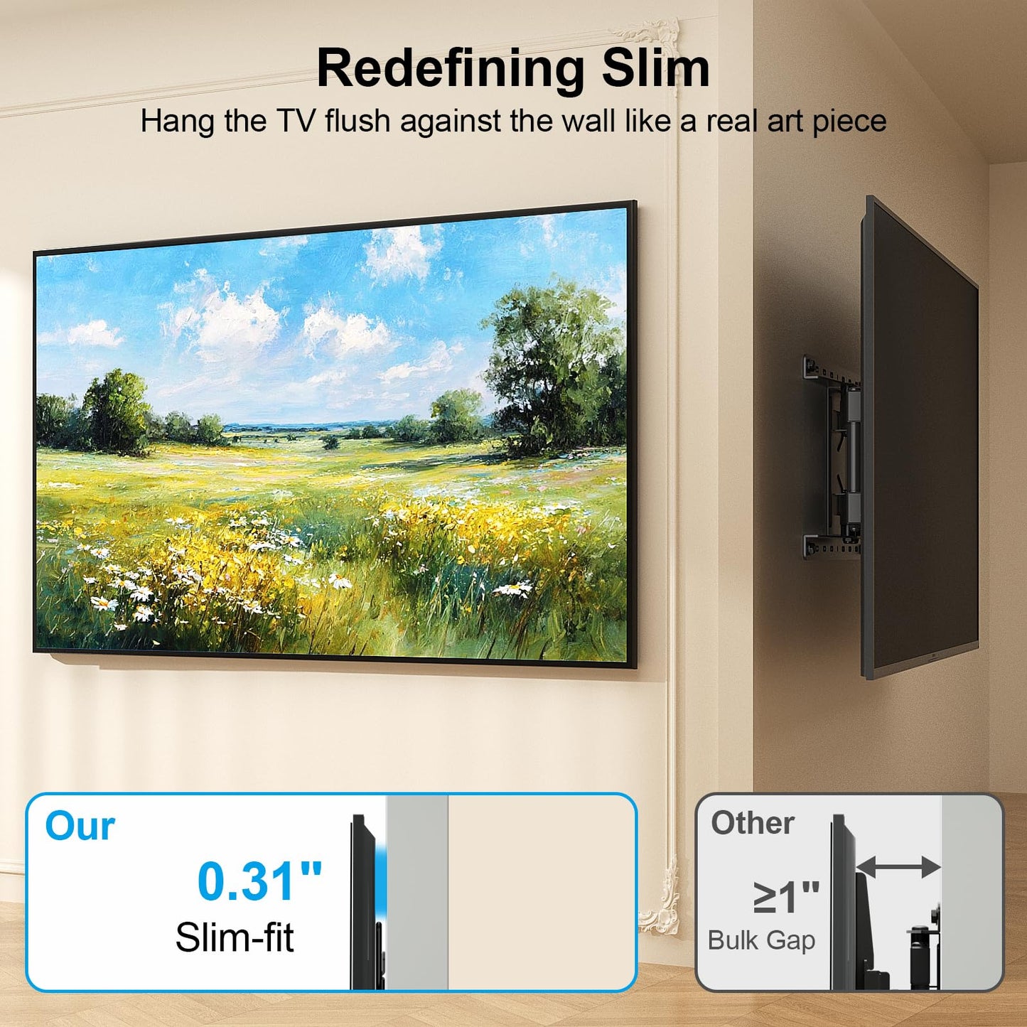 Supcline Ultra Slim TV Wall Mount for 42 to 100 inch Flat & Frame TVs Only, 0.31” Low Profile Flat to Wall TV Mount, Micro Gap Wall Mount tv Bracket, Hold up to 176 lbs, Blends in Any Interior