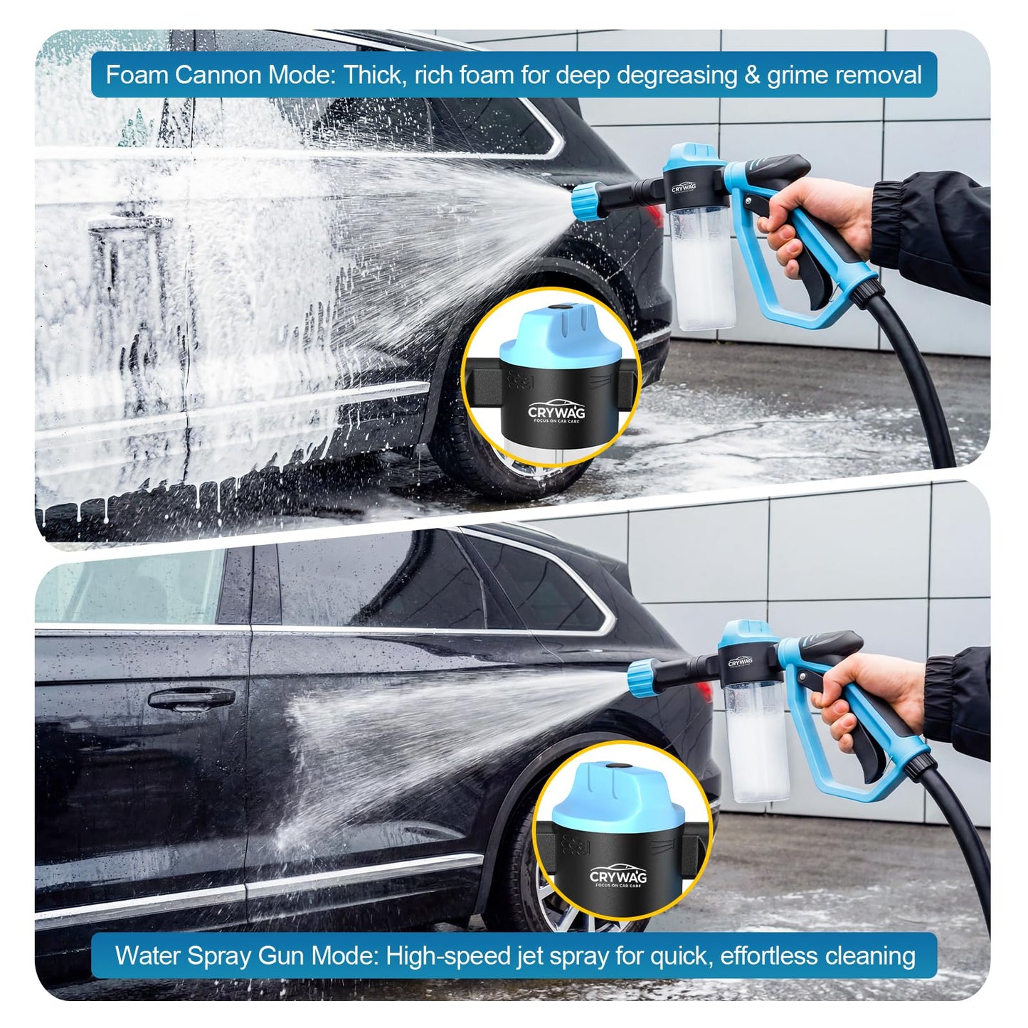 Car Wash Foam Gun for Garden Hose, Foam Cannon Car Wash Kit with Microfiber Wash Mitt, 50% More Water Pressure Nozzle & 3 Spray Modes, Hose Foam Blaster for Cars, Trucks, RV, Motorcycle Cleaning