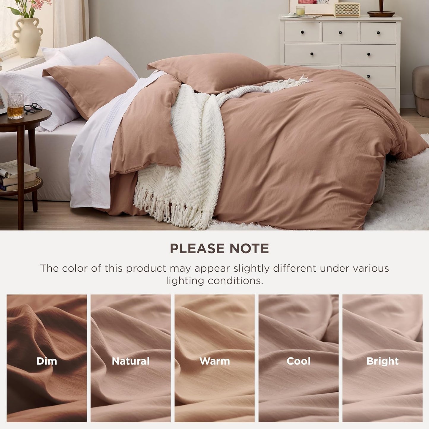 Funda nórdica blanca Bedsure, tamaño Queen, 3 piezas, aspecto de algodón prelavado, juego de cama extrasuave, incluye 1 funda nórdica de 228 x 228 cm con cierre de cremallera y 2 fundas de almohada, edredón no incluido
