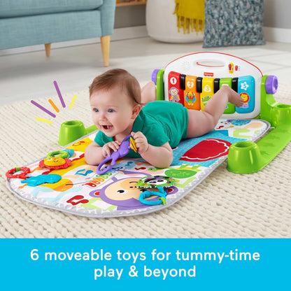 Fisher-Price Baby Spielmatte Deluxe Kick & Play Klavier-Gym Lernspielzeug & 2 Maracas Weiche Rasseln für Neugeborene bis Kleinkinder ab 0 Monaten