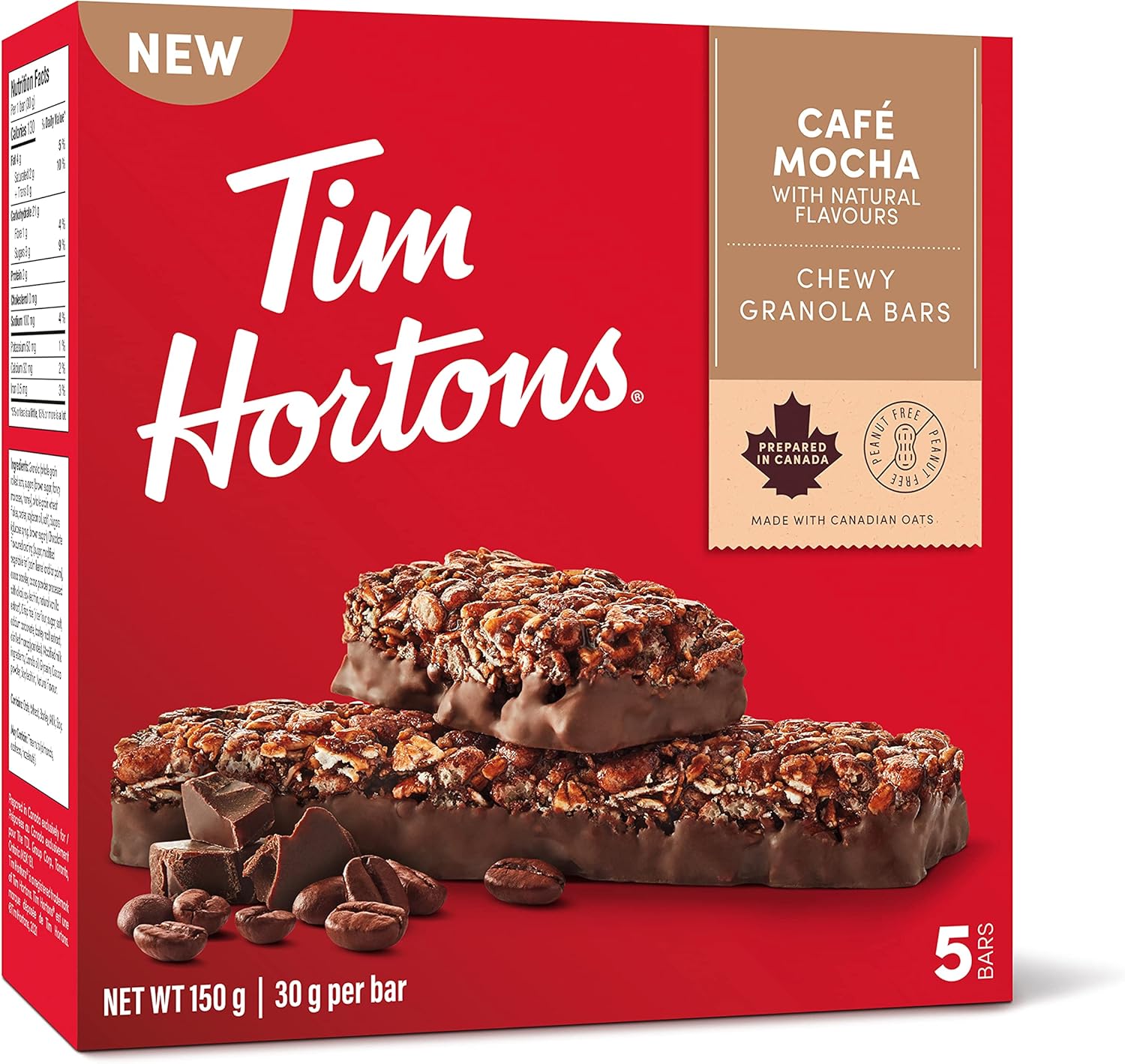 Tim Hortons Salted Caramel Granola Bars, Peanut Free, 5 Count, Imported from Canada)