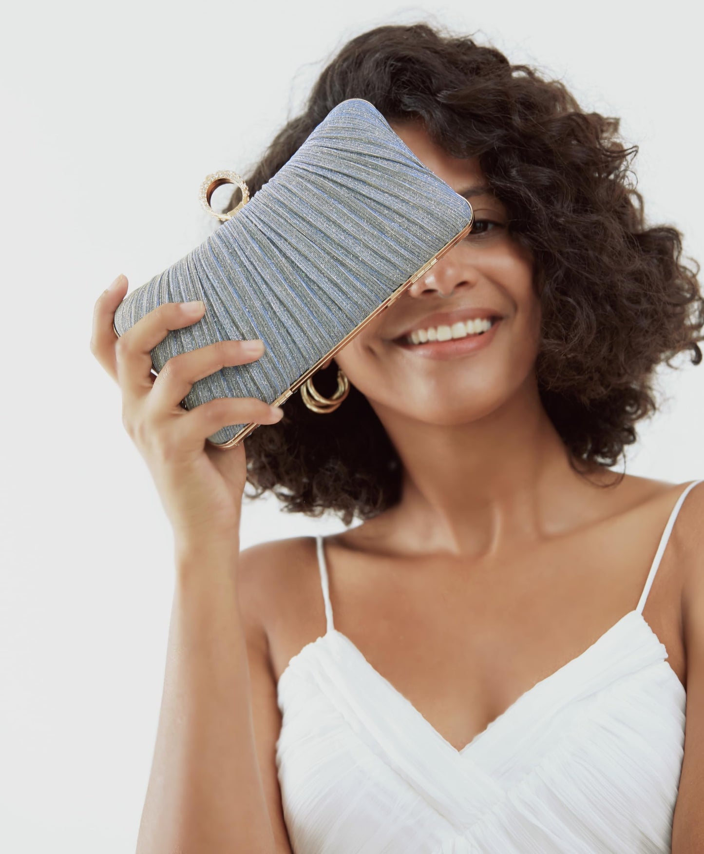 Damen Gold Glitzer Clutch Handtasche Plissierte Abendtasche für Braut Hochzeit Party mit Strassring