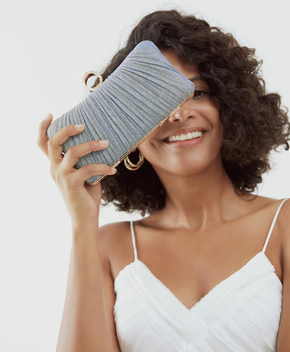 Damen Gold Glitzer Clutch Handtasche Plissierte Abendtasche für Braut Hochzeit Party mit Strassring