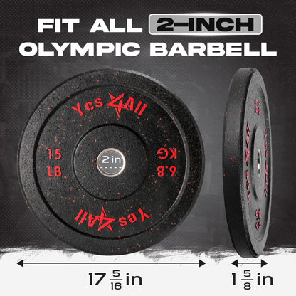 Yes4All 2" Bumper Plate, 10-190 LB Olympic Rubber Weight Plate with Steel Hub for WeightLifting, Strength Training, Home Gym, Less Impact, Absorb Bounce & Shock, Multiple Options
