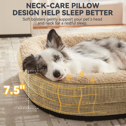 JOEJOY Orthopedic Dog Beds Large Sized Dog, XL Egg-Crate Memory Foam Pet Couch Bed with Bolster Sides, Waterproof Lining, Removable Washable Cover & Non-Slip Bottom, Brown