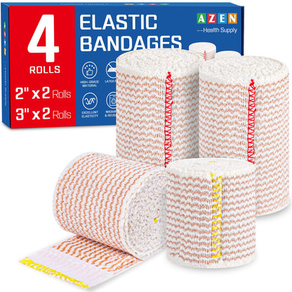 AZEN Premium 8 Pack Elastic Bandage Wrap (2x2", 2x3", 2x4", 2x6"), Compression Wrap Bandage for Legs, Ankle, Knee, Tummy, Body, Latex-Free, Lymphedema Wraps for Legs