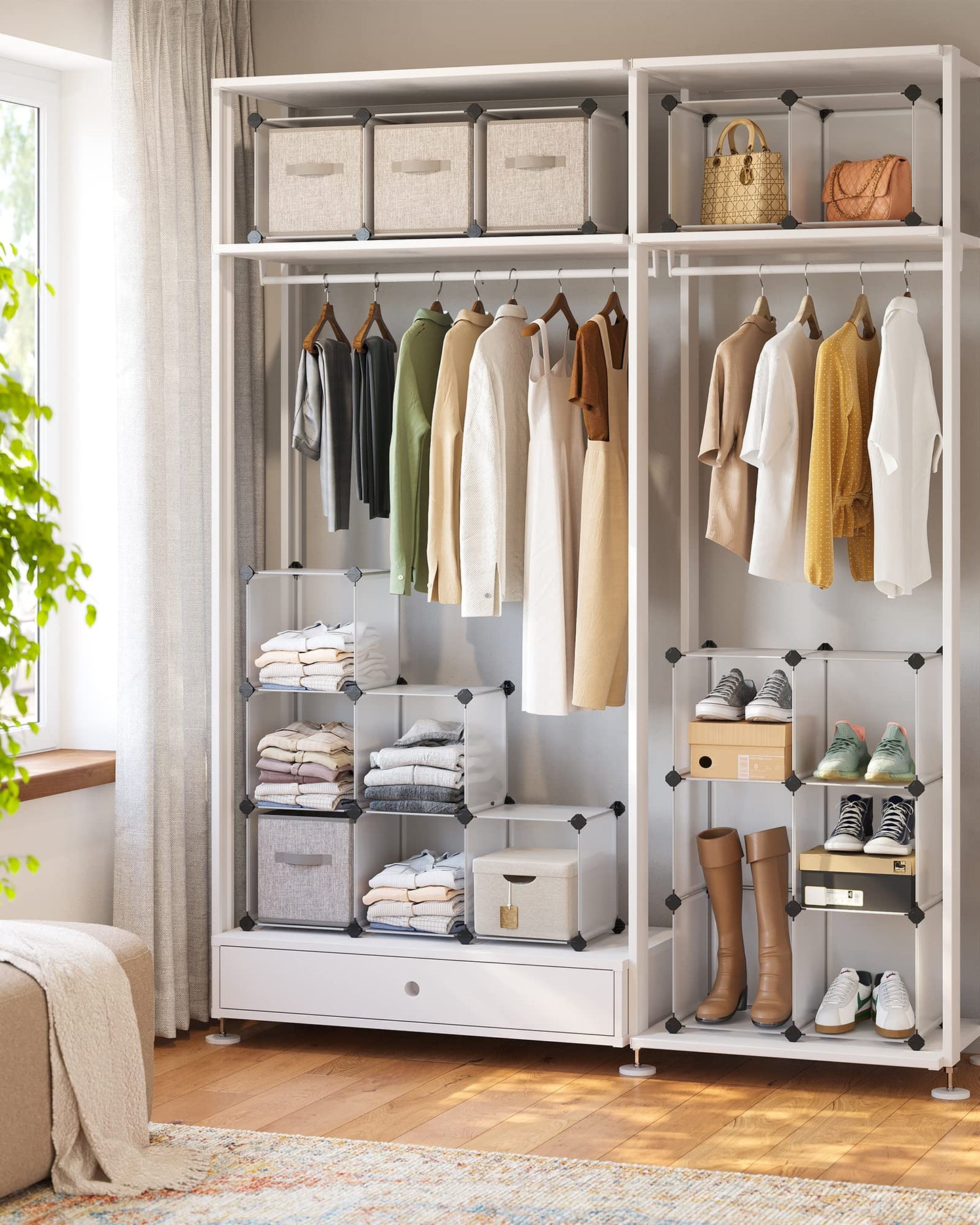 SONGMICS Cube Storage Organizer, Set of 16 Plastic Cubes, Closet Organizers and Storage, Room Organization, Bedroom Living Room, 12.2 x 48.4 x 48.4 Inches, Rustic Brown ULPC442A01