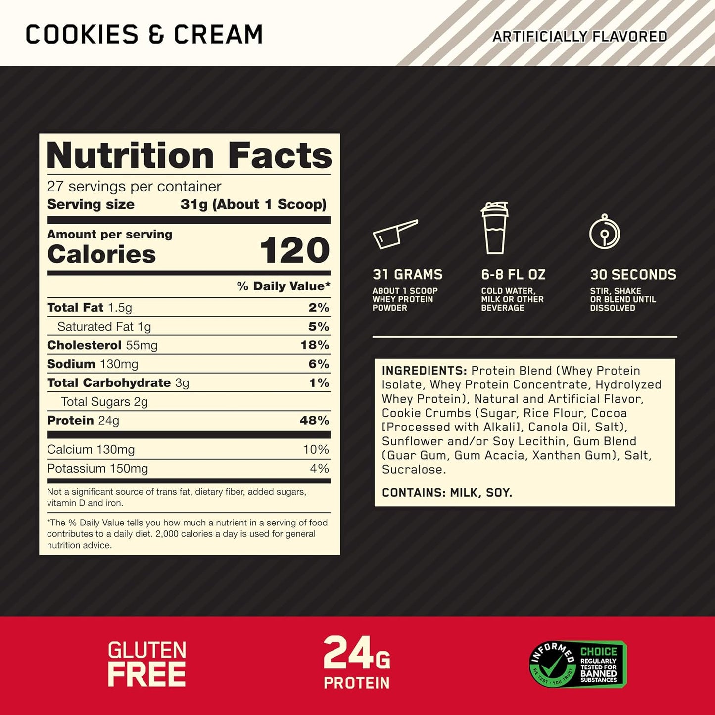 OPTIMUM NUTRITION Gold Standard 100% Whey Protein Powder, Banana Cream, 907g - [packaging may vary]