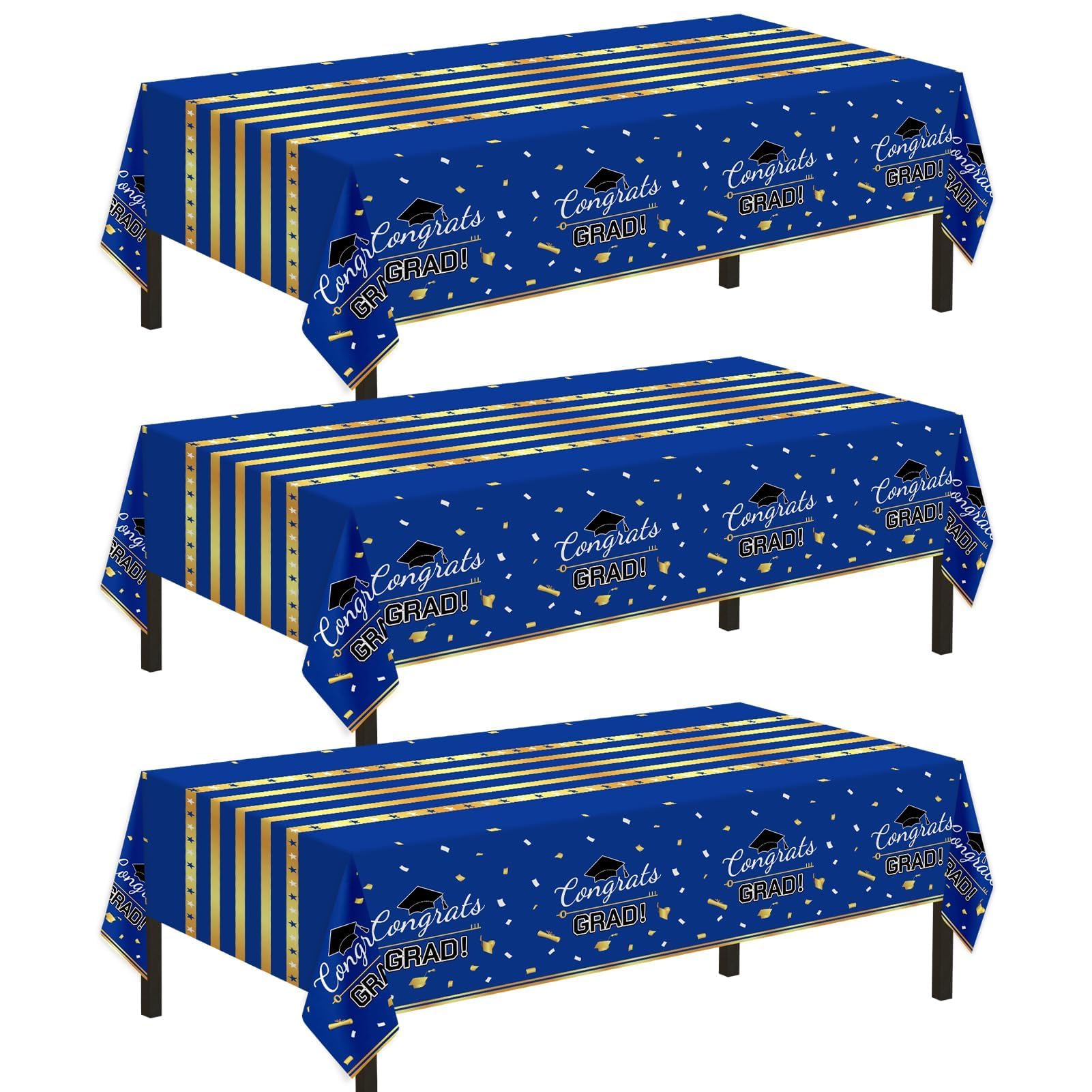 Childom 3 Pack Graduation Tablecloth,Graduation Decorations Class of 2026 Graduation Party Decorations,54"x108" Black and Gold Plastic Table Cloth Disposable Rectangle for Home,School,Party Supplies