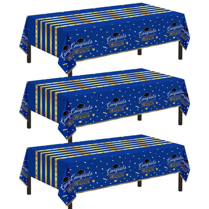 Childom 3 Pack Graduation Tablecloth,Graduation Decorations Class of 2026 Graduation Party Decorations,54"x108" Black and Gold Plastic Table Cloth Disposable Rectangle for Home,School,Party Supplies