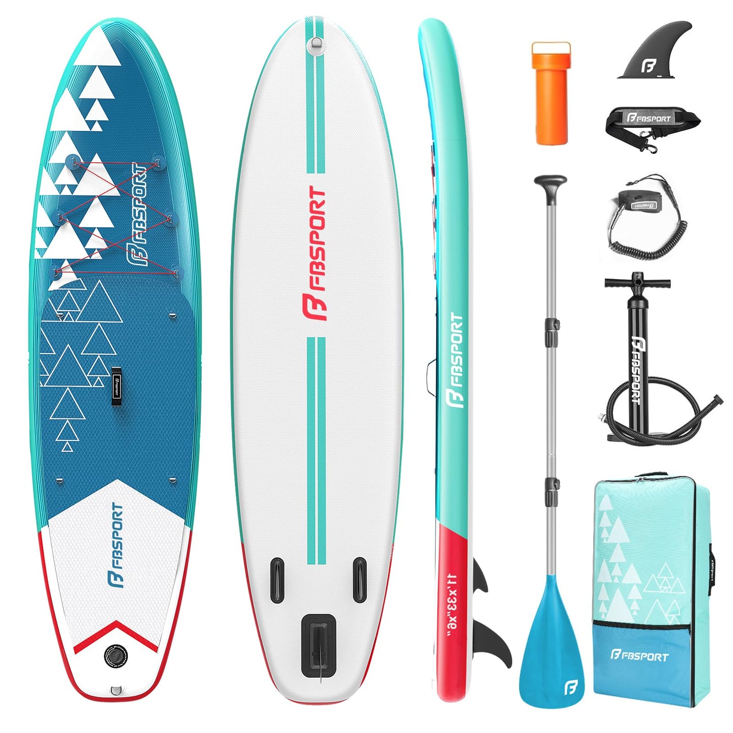 FBSPORT 11' Premium Stand Up Paddle Board, Yoga Board with SUP Accessories & Carry Bag | Wide Stance, Surf Control, Non-Slip Deck, Leash, Paddle and Pump for Youth & Adult