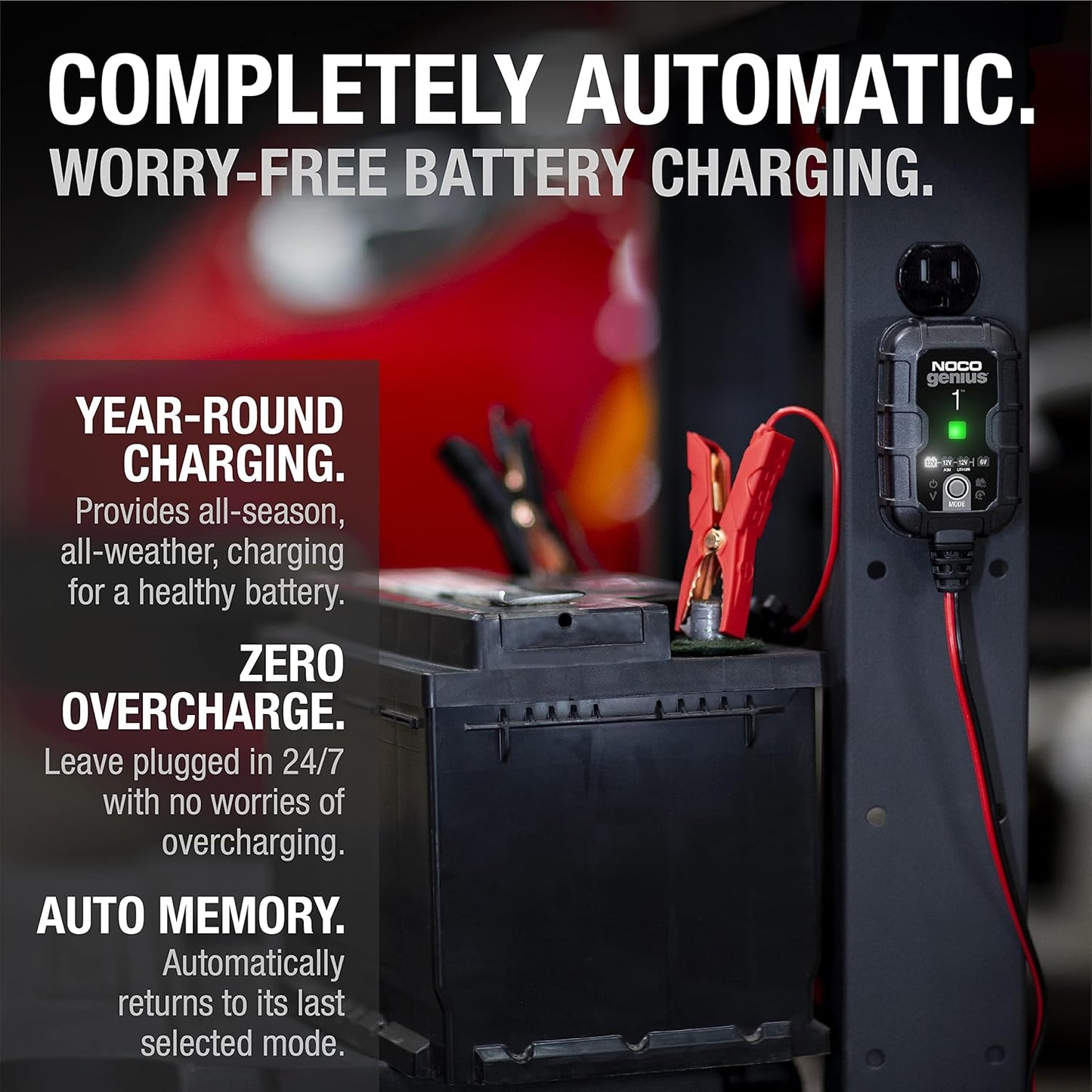 NOCO GENIUS1: 1A 6V/12V Smart-Batterieladegerät – Automatisches Erhaltungsladegerät, Trickle Charger & Desulfator mit Überladungsschutz & Temperaturkompensation – für Blei-Säure- & Lithiumbatterien