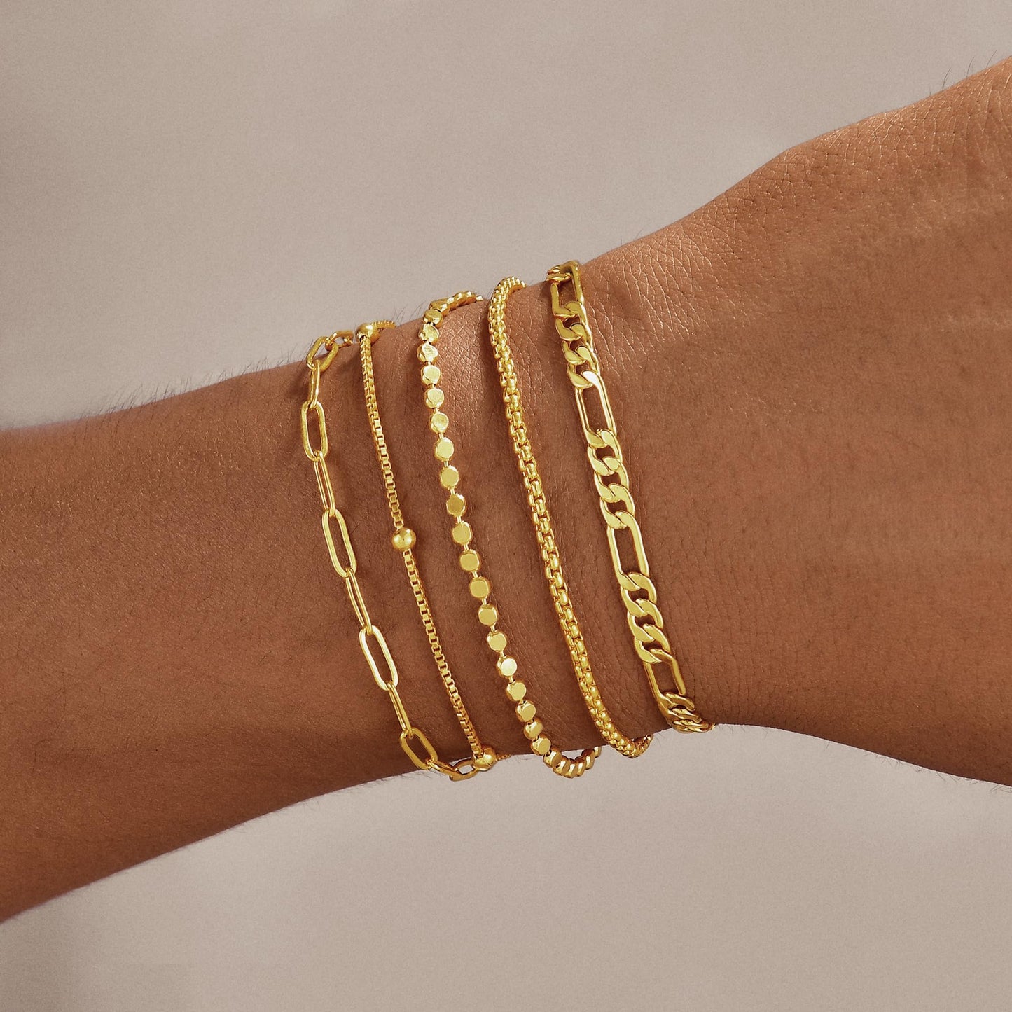 Gold Bracelets for Women, 14K Gold Plated Stackable Bracelet Stack Set Adjustable Charm Paperclip Chain Snake Link Layered Waterproof Jewelry Sets Gifts