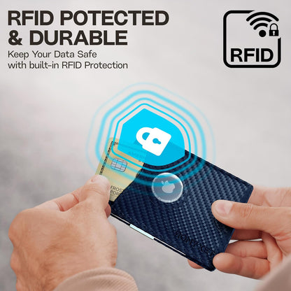 Schlankes RFID-Portemonnaie für Herren – Minimalistisches Portemonnaie für Männer mit Geldklammer, fasst 12 Karten – Langlebiges Leder-Carbonfaser-Herrenportemonnaie – Perfektes Geschenk für Männer (Geldklammer, schwarzes Carbon)