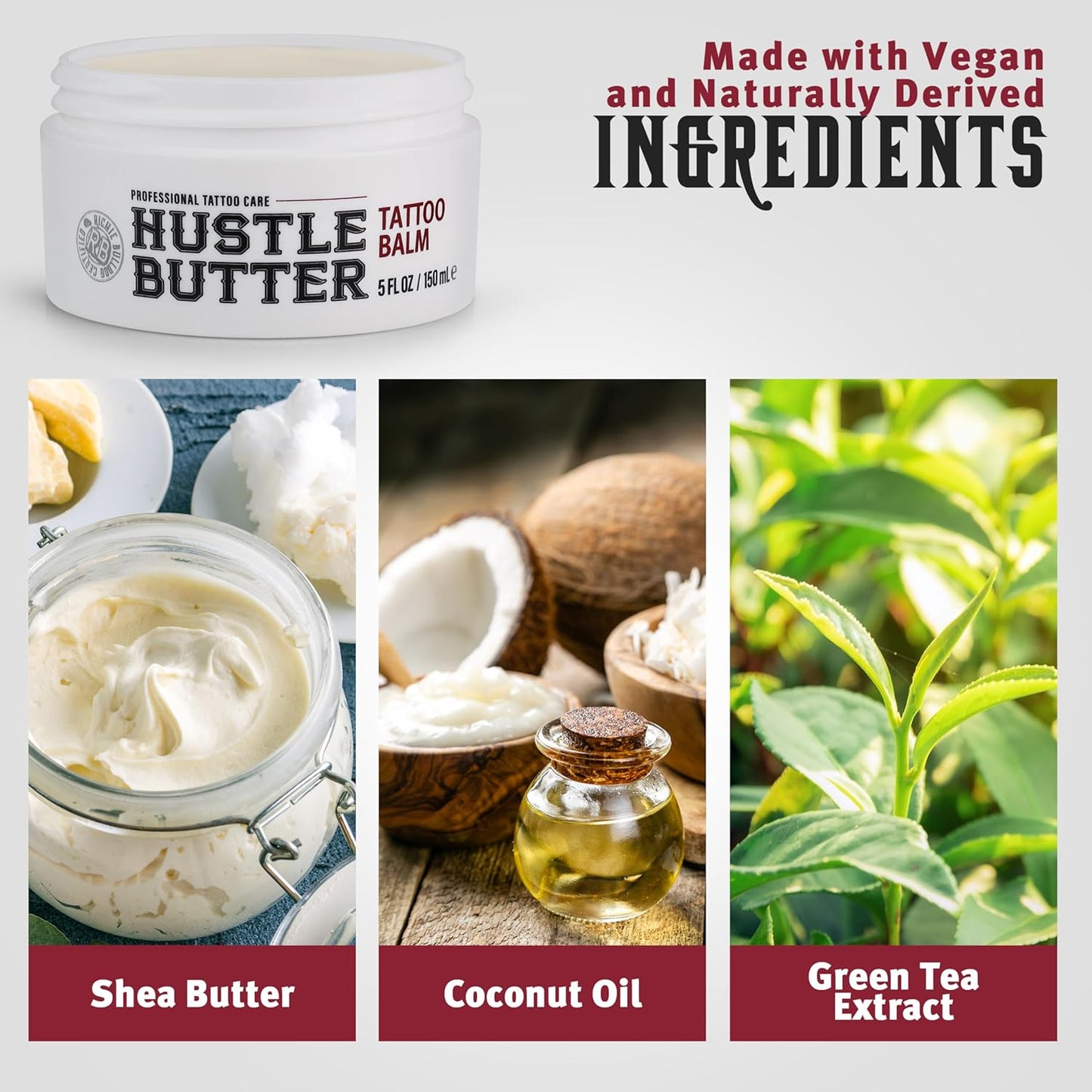 Hustle Butter Tattoo Aftercare 142g Tattoo Balsam, heilt + schützt neue Tätowierungen und verjüngt ältere Tätowierungen – 100% vegane Tattoo Creme ohne Petroleum