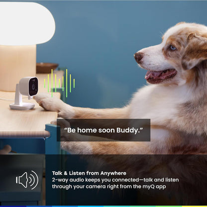 myQ Indoor Plug-in Security Camera Gen 2 – 2K Smart Wi-Fi Camera with Night Vision, Baby and Pet Monitor, Motion Detection and Alerts, 2-Way Audio & App Control