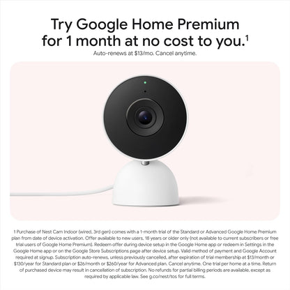 Google Nest Cam Indoor (Wired, 3rd gen) - 2K Video and Gemini