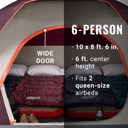Coleman Skydome Tent with 5 Minute Setup, 2/4/6/8-Person Weatherproof Tent with Rainfly & Carry Bag, 20% More Headroom Than Traditional Canopies