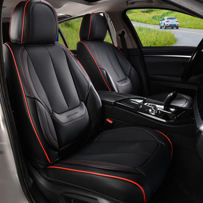 Coverado Car Seat Covers 5 Pieces, Full Set Universal Seat Covers for Cars, Waterproof Nappa Leather Auto Seat Protectors with Head Pillow, Car Interiors Fit for Most Sedans SUV Pick-up Truck, Black