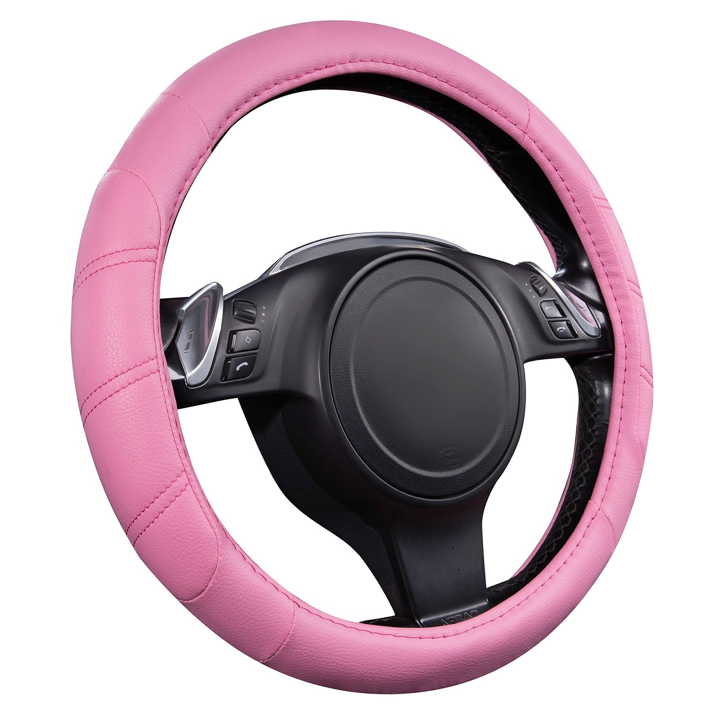 CAR PASS Line Rider Mikrofaser-Leder Sportlicher Lenkradbezug Universal Passend für 95% LKW, SUV, PKW, 36,8-38,1 cm Rutschfest Sicher Bequem Design (Schwarz-Grau)
