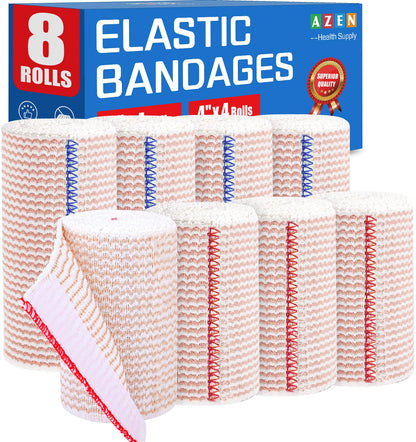 AZEN Premium 8 Pack Elastic Bandage Wrap (2x2", 2x3", 2x4", 2x6"), Compression Wrap Bandage for Legs, Ankle, Knee, Tummy, Body, Latex-Free, Lymphedema Wraps for Legs