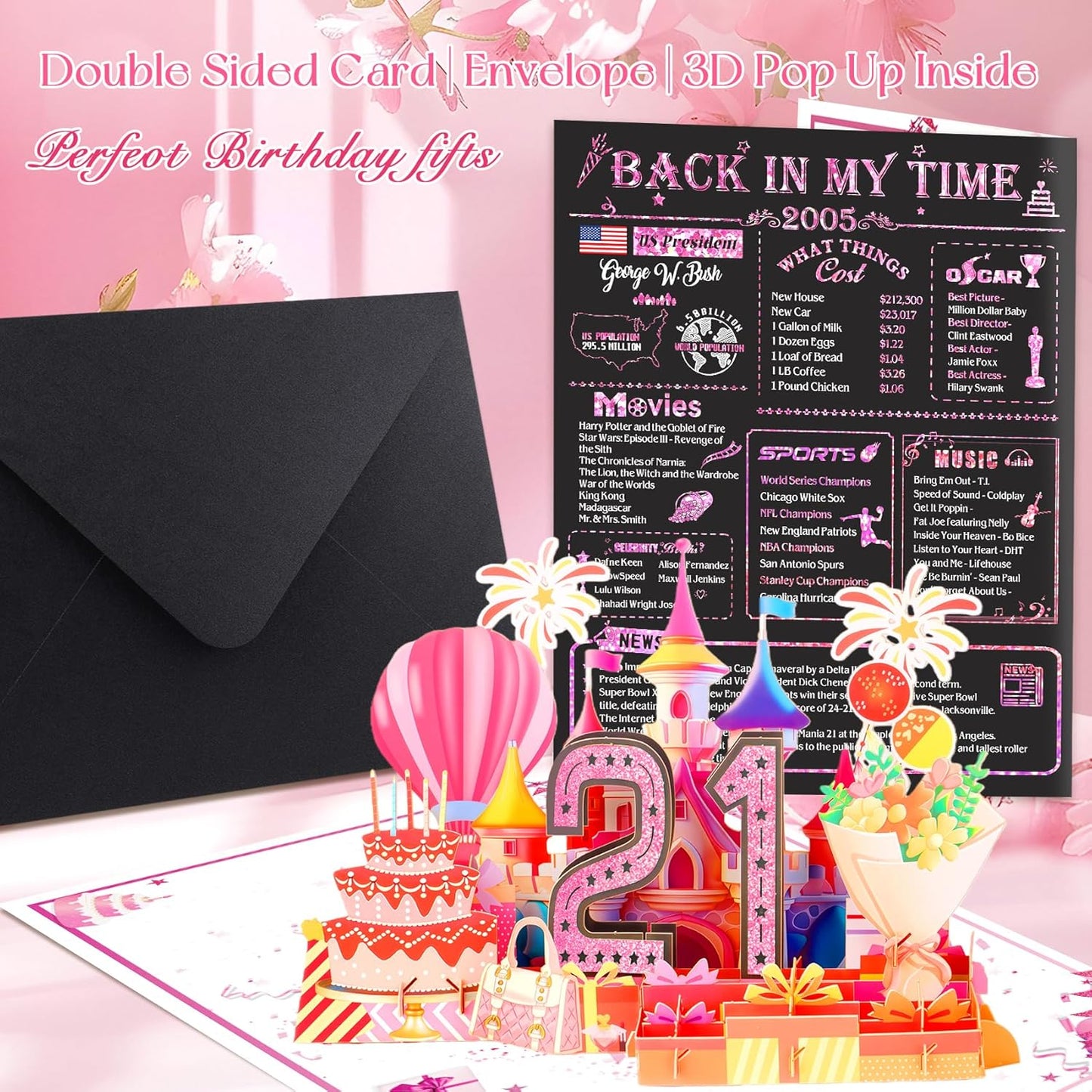 21st Birthday Card,3D Pop Up Funny 21st Birthday Decorations for Girls Granddaughter Sister,Happy 21 Year Old Birthday Gift for Daughter,Great 21Year Old Gifts Idea for Her,Jumbo Rose Glod In 2005
