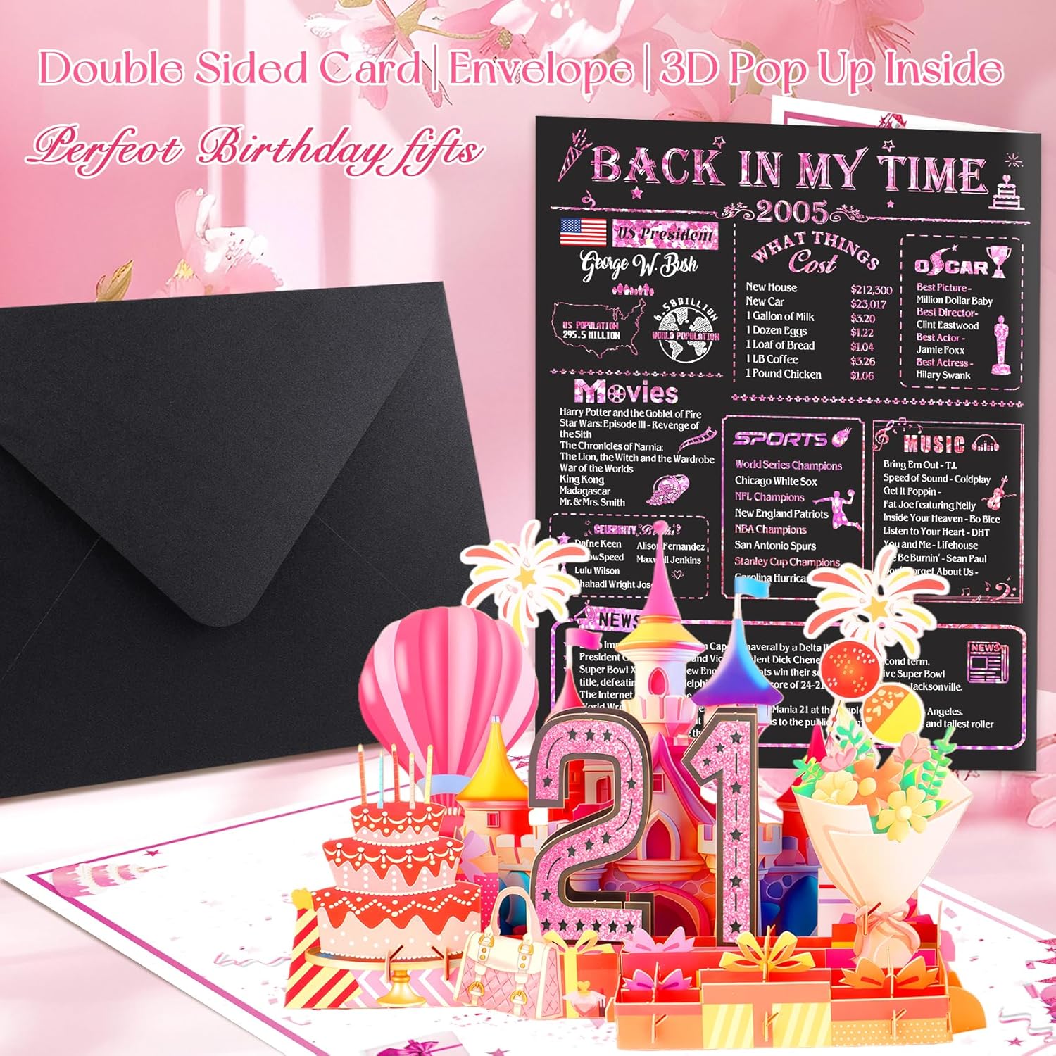 21st Birthday Card,3D Pop Up Funny 21st Birthday Decorations for Girls Granddaughter Sister,Happy 21 Year Old Birthday Gift for Daughter,Great 21Year Old Gifts Idea for Her,Jumbo Rose Glod In 2005