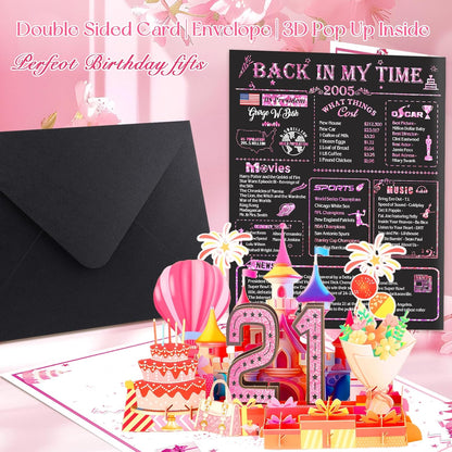 21st Birthday Card,3D Pop Up Funny 21st Birthday Decorations for Girls Granddaughter Sister,Happy 21 Year Old Birthday Gift for Daughter,Great 21Year Old Gifts Idea for Her,Jumbo Rose Glod In 2005