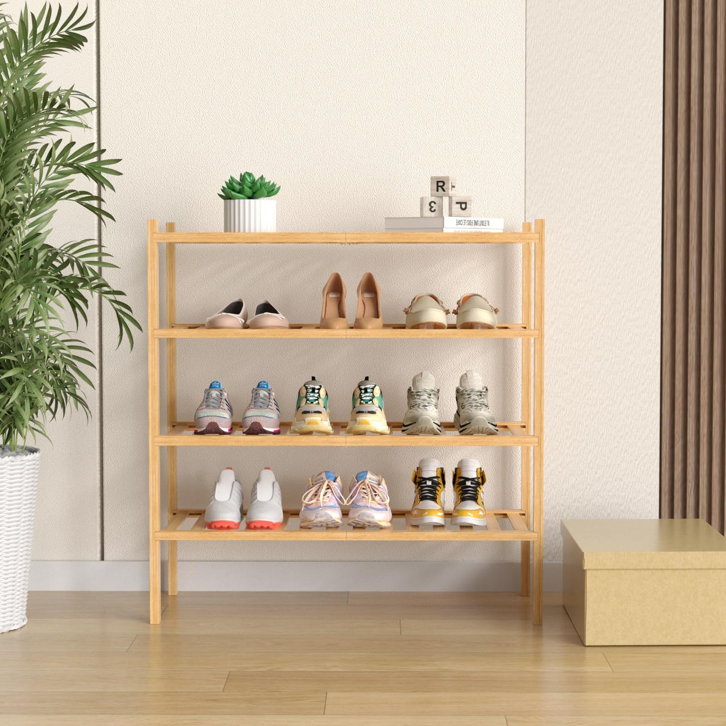 ROMGUAR CRAFT 3 Tier Bamboo Shoe Rack for Closet Free Standing Wood Shoe Shelf Storage Organizer for Entryway Small Space Stackable 27"x11"x20" (Natural)