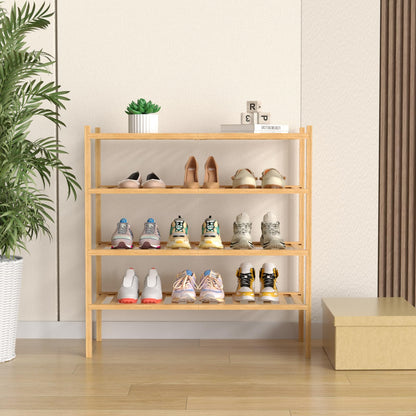 ROMGUAR CRAFT 3 Tier Bamboo Shoe Rack for Closet Free Standing Wood Shoe Shelf Storage Organizer for Entryway Small Space Stackable 27"x11"x20" (Natural)