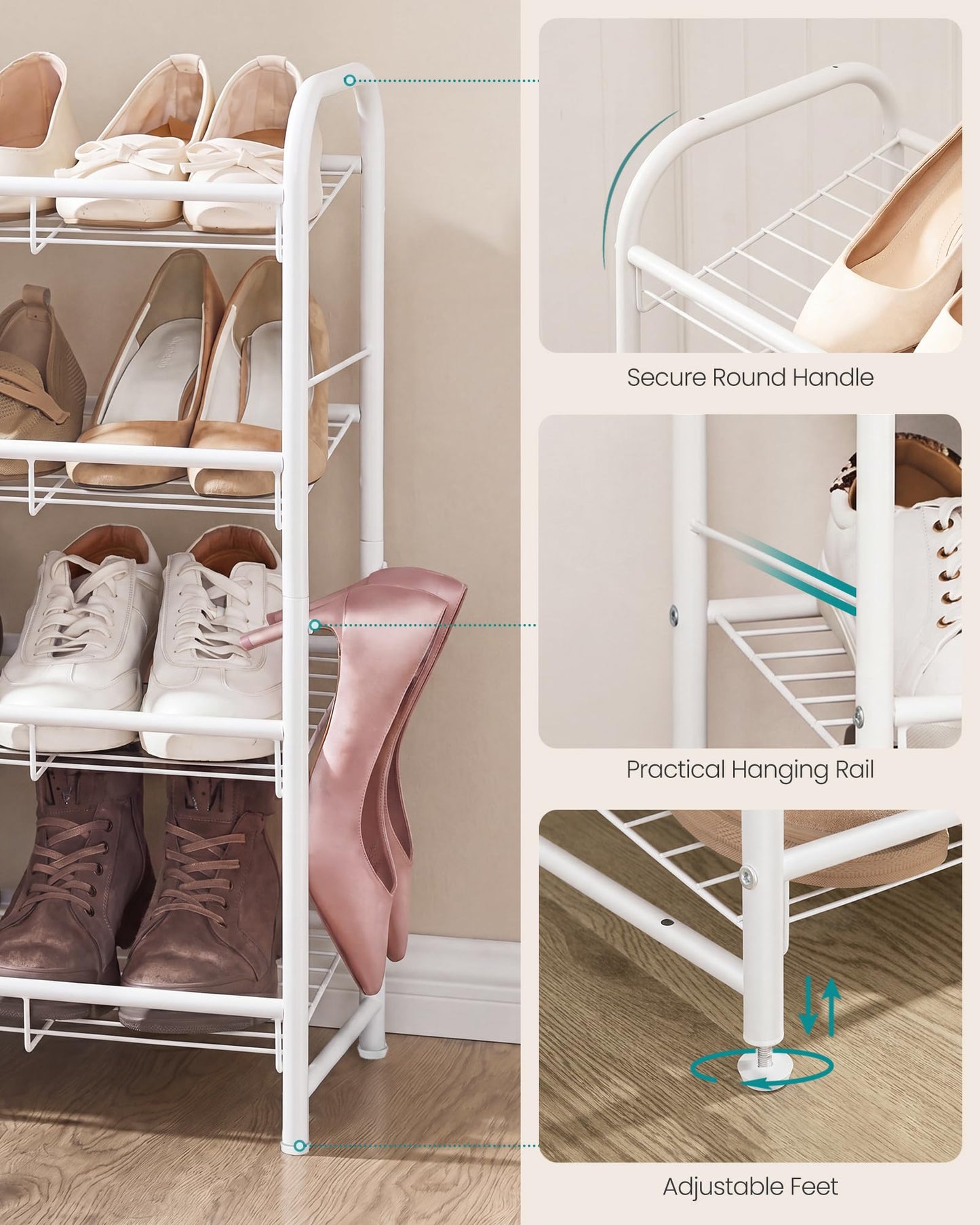 SONGMICS Stackable Shoe Rack, 4 Tier Metal Shoes Rack Storage Shelf, Holds up to 16 Pairs Shoes, Adjustable Slanted Shelves Tower Organizer for Closet Entryway Small Spaces, Bronze