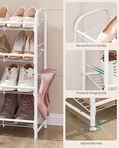 SONGMICS Stackable Shoe Rack, 4 Tier Metal Shoes Rack Storage Shelf, Holds up to 16 Pairs Shoes, Adjustable Slanted Shelves Tower Organizer for Closet Entryway Small Spaces, Bronze