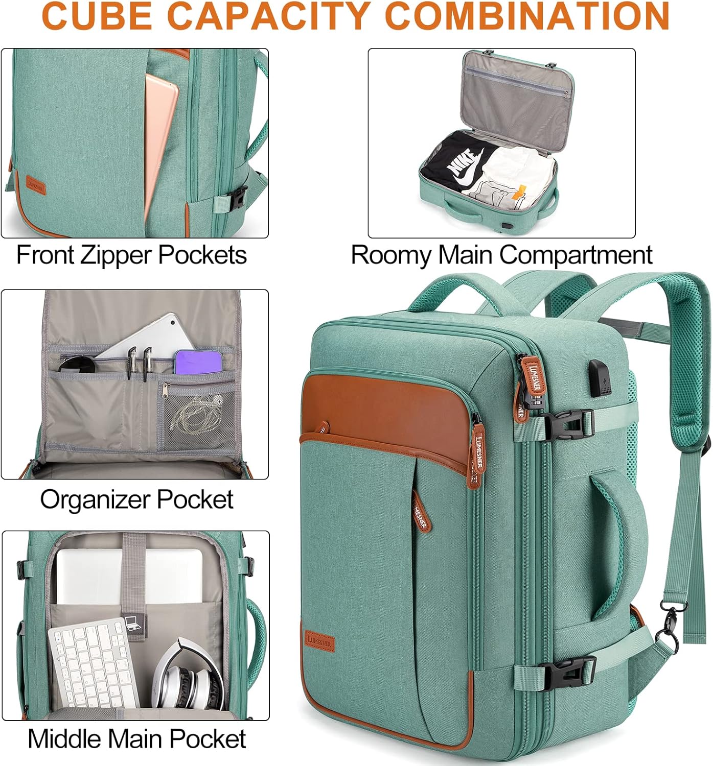 Lumesner Handgepäck Rucksack, extra großer 40L Flugzugelassener Reiserucksack für Damen & Herren