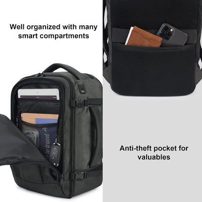 ECOHUB 16'' Reise-Rucksack Handgepäck Unterseat-Rucksack Persönlicher Gegenstand Flugzeug-Reisetasche mit 13 Taschen Handgepäck Flaschenhalter USB-Ladeanschluss Casual Daypack für Frauen Männer Schwarz