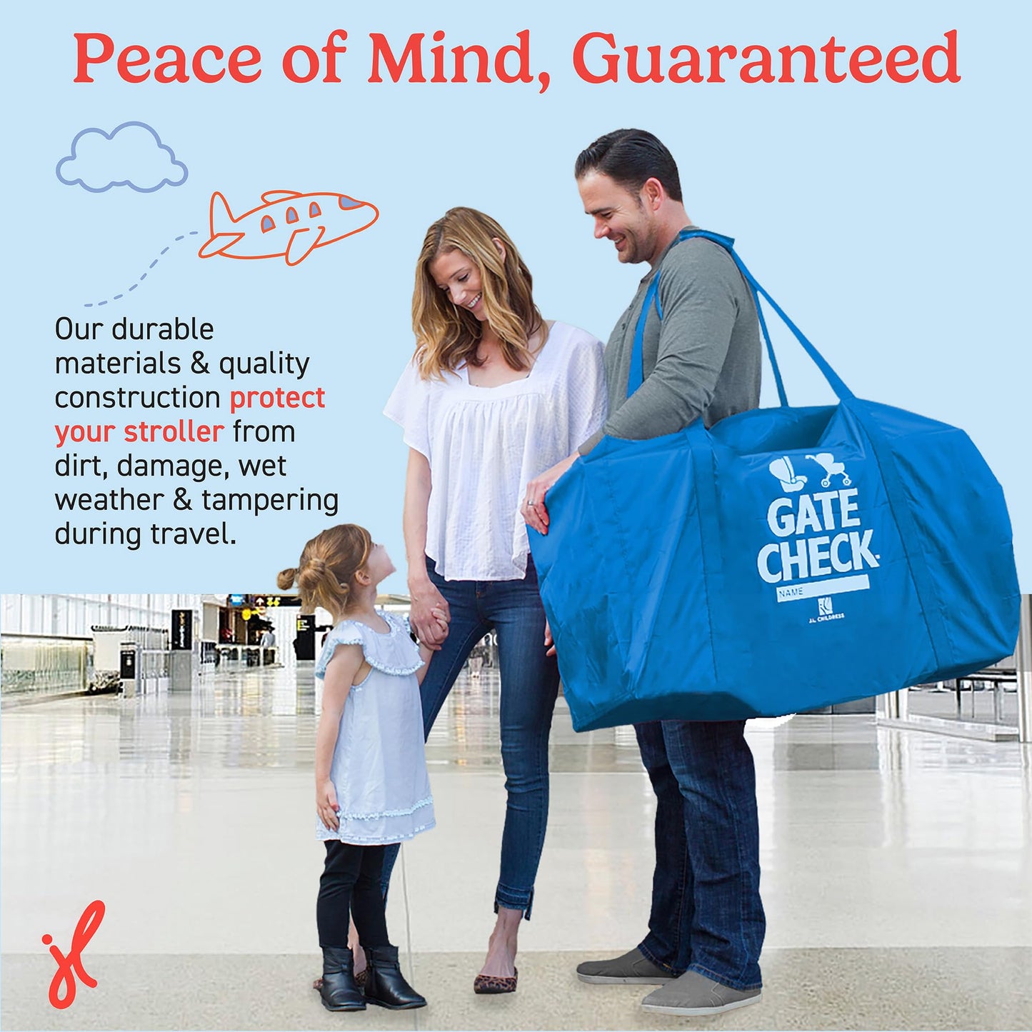 J.L. Childress Gate Check Bag for Single & Some Double Strollers - Travel Bag for Airplane, Fits Most Standard Baby Strollers, Airport Accessories Gate Check, Flying Essentials - Neon Blue
