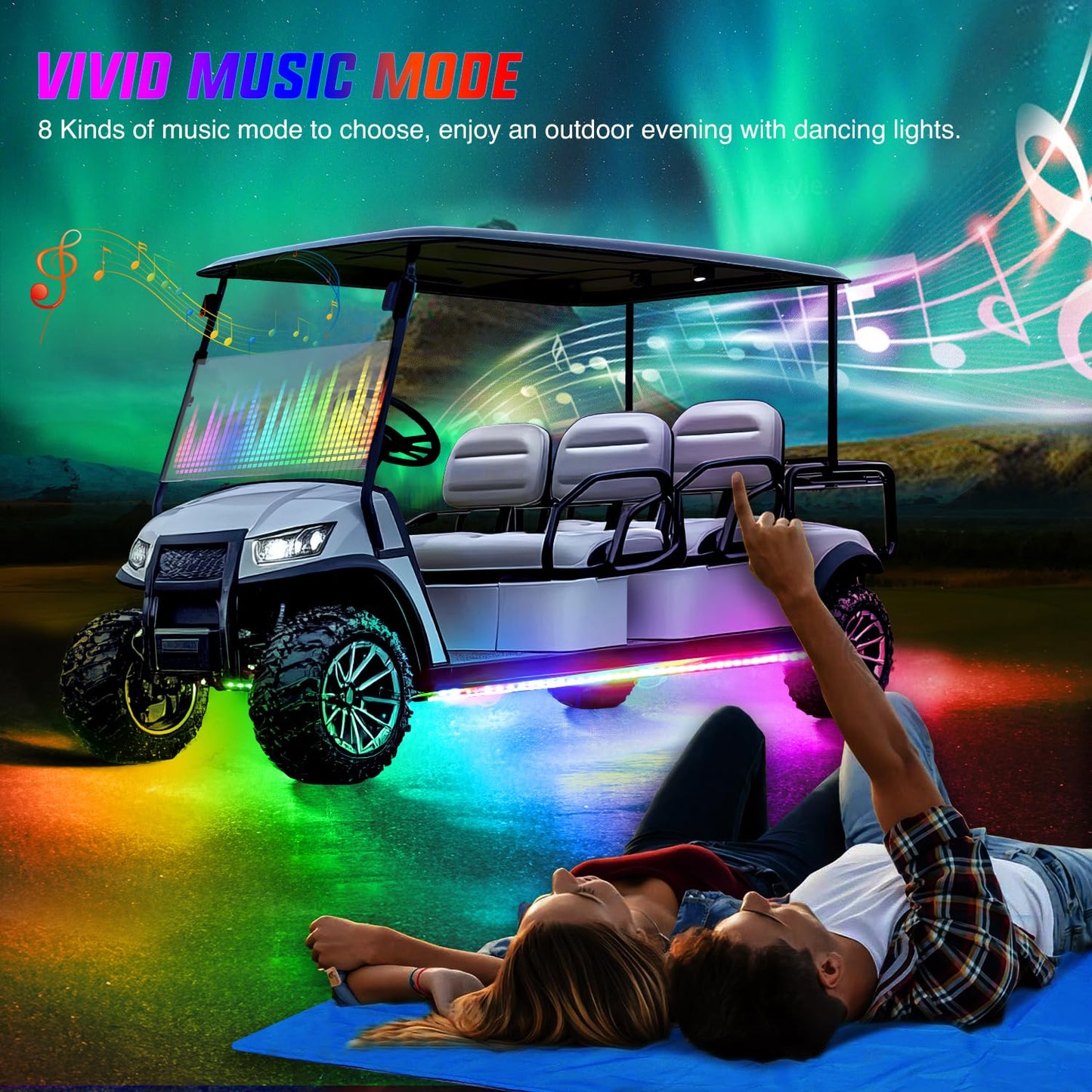 Nilight 6PCS Golf Cart Underbody Light Kit with Canopy Lights Dream Color Multi-Mode Neon Accent Lighting APP Remote Control Sound Active Music Sync IP67 Waterproof 12V-66V for EZGO Yamaha Club Car