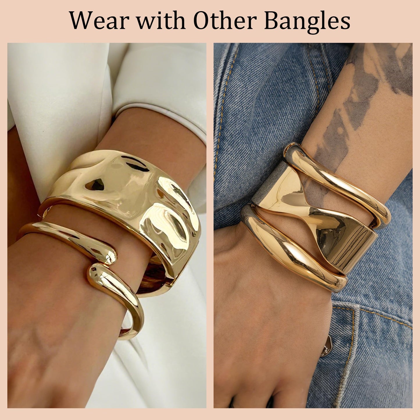 PEALICIOUS 2 STÜCK Gold Armmanschette für Damen, Arm Cuff Gold Minimalistisches Oberarmarmband für Mädchen, Stapelbare Armbandmanschetten, Verstellbare Armreifen Offen als Boho Valentinstag Schmuck Strand Sommer Geschenke