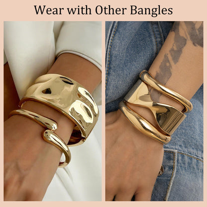 PEALICIOUS 2 STÜCK Gold Armmanschette für Damen, Arm Cuff Gold Minimalistisches Oberarmarmband für Mädchen, Stapelbare Armbandmanschetten, Verstellbare Armreifen Offen als Boho Valentinstag Schmuck Strand Sommer Geschenke