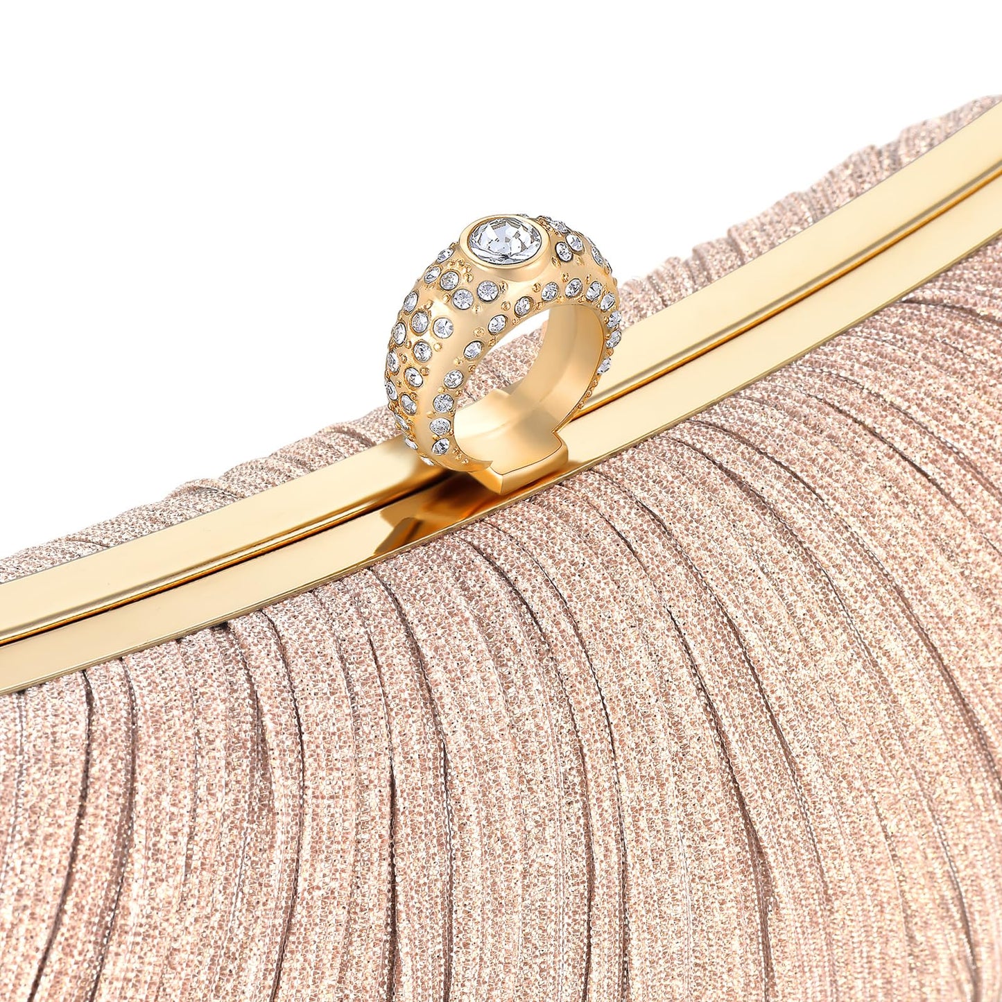 Damen Gold Glitzer Clutch Handtasche Plissierte Abendtasche für Braut Hochzeit Party mit Strassring