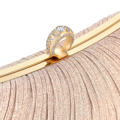 Damen Gold Glitzer Clutch Handtasche Plissierte Abendtasche für Braut Hochzeit Party mit Strassring