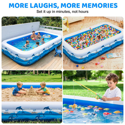 Extra Large Inflatable Pool for Adults & Kids, Family Size Blow Up Pool 165" x 76" x 22", Thickened PVC Swimming Pool with Electric Pump for Backyard Parties, Summer Fun & Outdoor Play