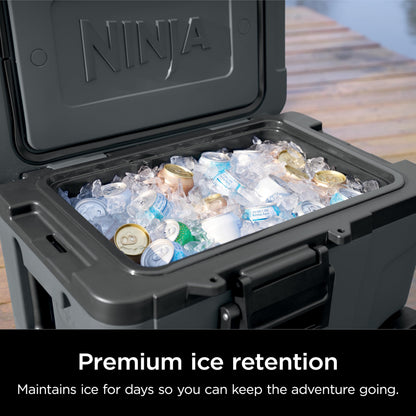 Ninja FrostVault 45QT Cooler with Wheels | Insulated with Temp Dry Storage Drawer | Keeps Ice Cold for Days | for The Beach, Camping, Picnics & More | Halocline Green | FB245TL
