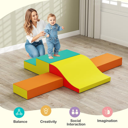 Olakids Toddler Climbing Toys Indoor, 10 Pieces Baby Foam Blocks Soft Play Set with PU Leather, Kids Climb Crawling Activity Gym Playground for 1+ Years (Brown)