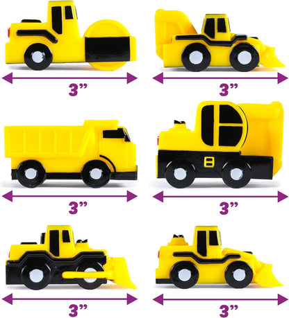 Tub Works® Construction™ Trucks Schimmelfreies Badespielzeug, 6er-Pack | Versiegeltes Design ohne Löcher hält Feuchtigkeit fern | Weich, quetschbar und schwimmt auf dem Wasser | Baby- und Kleinkind-Badespielzeug | Kinderauto-Spielzeug
