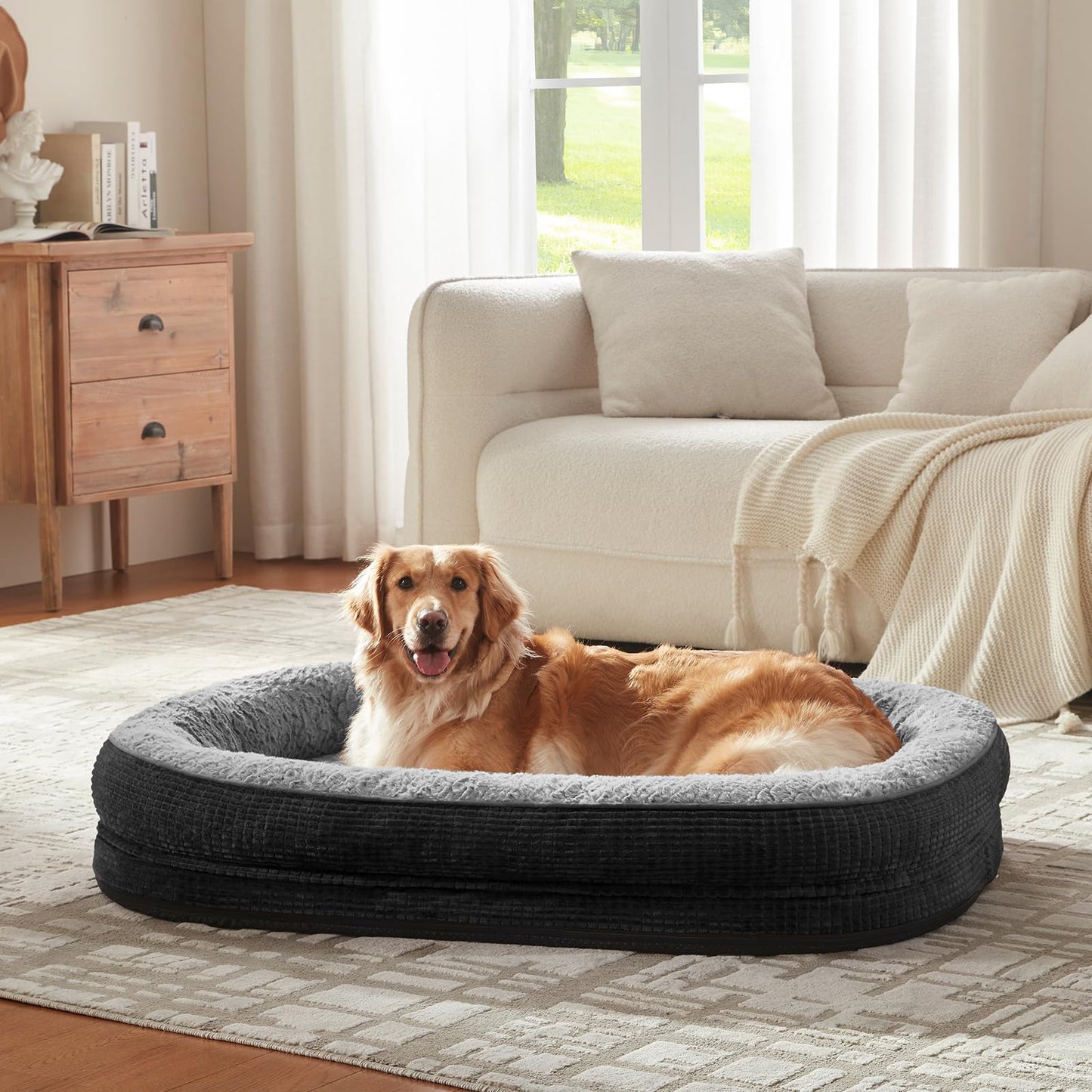 JOEJOY Orthopedic Dog Beds Large Sized Dog, XL Egg-Crate Memory Foam Pet Couch Bed with Bolster Sides, Waterproof Lining, Removable Washable Cover & Non-Slip Bottom, Brown