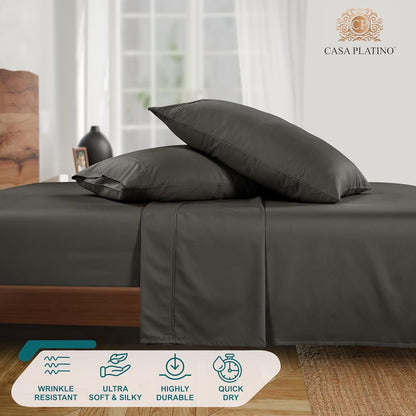 1000 Thread Count Queen Size Bed Sheet Set - Charcoal Egyptian Cotton Blend