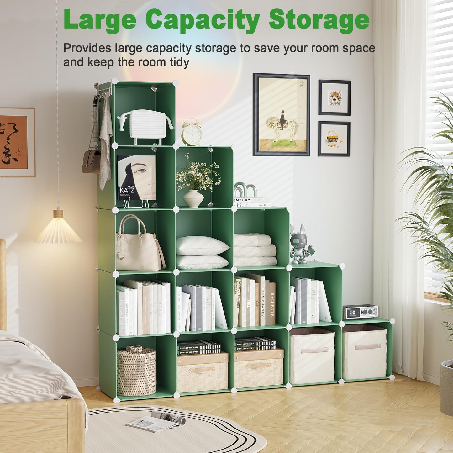 C&AHOME Cube Storage Organizer, 16-Cube Shelves Units, Plastic Storage Cubes, DIY Closet Organizer, Modular Closet Storage Shelves Ideal for Home, Bedroom, 48.4" L × 12.4" W × 48.4" H Black SUM3016H