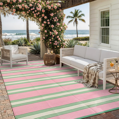 Lahome Outdoor Rugs 8x10 Waterproof, Reversible Outdoor Plastic Straw Rug for Camping Patio, RV Outdoor Rugs Outside, Outdoor Carpet for Porch Deck Backyard Picnic(Blue/Yellow,8'x 10')