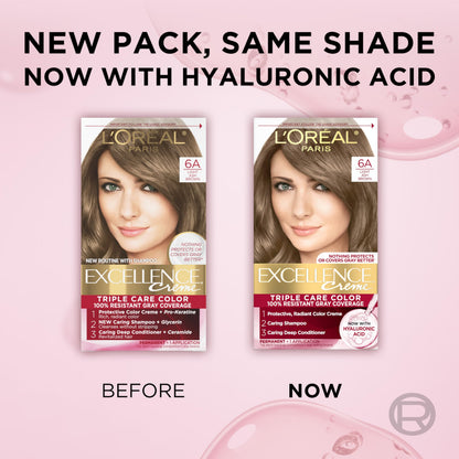 L'Oréal Paris Excellence Crème Permanente Haarfarbe, dreifache Pflegehaarfarbe mit Hyaluronsäure für 100% Grauabdeckung, 4AR Dunkles Schokobraun, 1 Packung (Verpackung kann variieren)